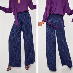 💙 Zara floral jacquard wide leg pants